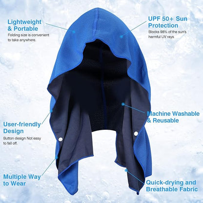 Sukeen Cooling Hoodie Towel, Cooling Towels for Neck and Face Absorbent Quick Drying, Cooling Neck Wraps UV Protection Sport Workout Camping Cycling Cooling Towel