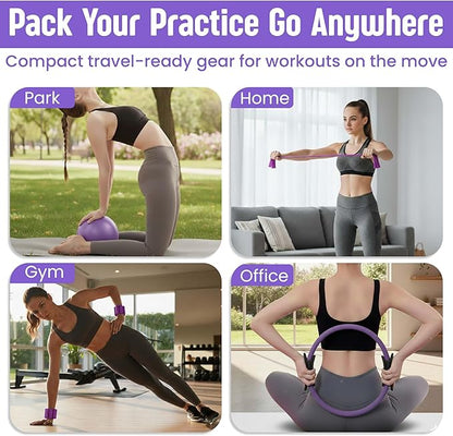 Pilates Kit 16- Pieces with Adjustable Resistance – Fitness Ring, Exercise Ball, Bands, Wrist Weights & Essential Pilates Equipment for Home Workouts - Versatile Fitness Accessories