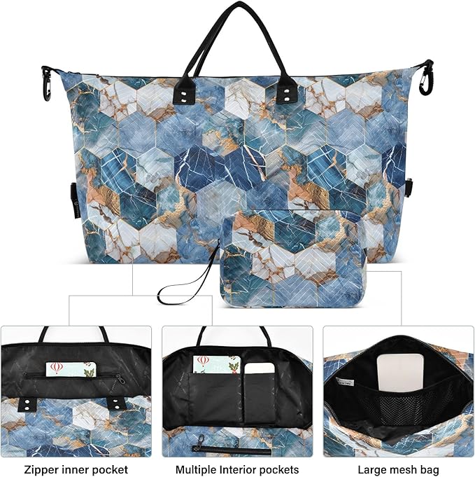 senya Weekender Bags Travel Duffel Gym Bag Hexagonal Nave Marble Carry on Overnight Tote Bag with Toiletry Bag for Airplane Travel Trip Gym Yoga, g366828860p1006c1071s2442