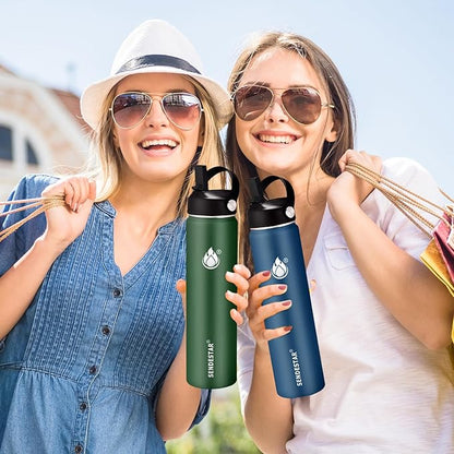 Insulated Water Bottle 40 oz with Straw, Stainless Steel Wide Mouth Water Bottle, Double Wall Vacuum Leak Proof with Straw Lid & Spout Lid for Sports or Office, Keep Cold or Hot Up to 24 Hrs