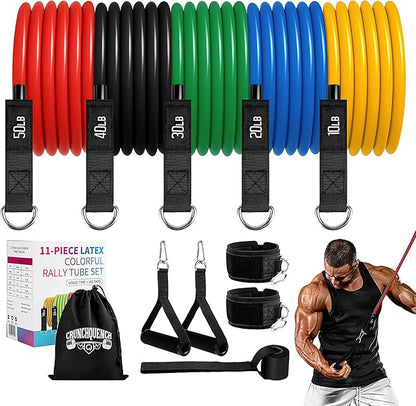 Resistance Bands Set (11-Pack) – Tube Exercise Bands with Handles, Door Anchor & Carry Bag | Home Gym Fitness Equipment for Men & Women | Strength Training, Physical Therapy & Workouts