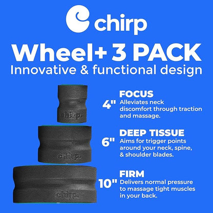 Chirp Wheel Foam Roller – Targeted Back & Neck Relief, Lumbar Spine Stretcher, Spinal Decompression Back Stretcher, Massage Roller with Density Foam for Physical Therapy, Supports 500lbs, 3-Pack Mint
