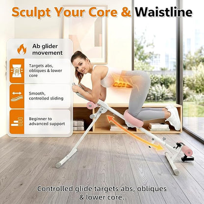 Multifunctional Ab Machine, 6-in-1 Ab Workout Equipment for Home Gym, Adjustable Core & Waist Trainer with 7 Height Levels & 2 Incline Angles, Rowing Mode, Knee Glider