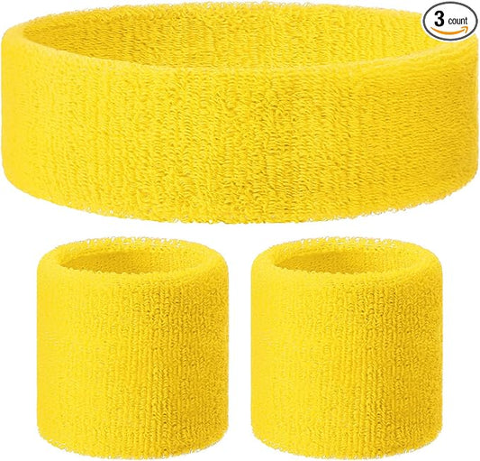 3 Pack Neon Sweatbands Set 80s Wristband and Headband Color War Accessories Sports Sweatbands for Summer Ball Party