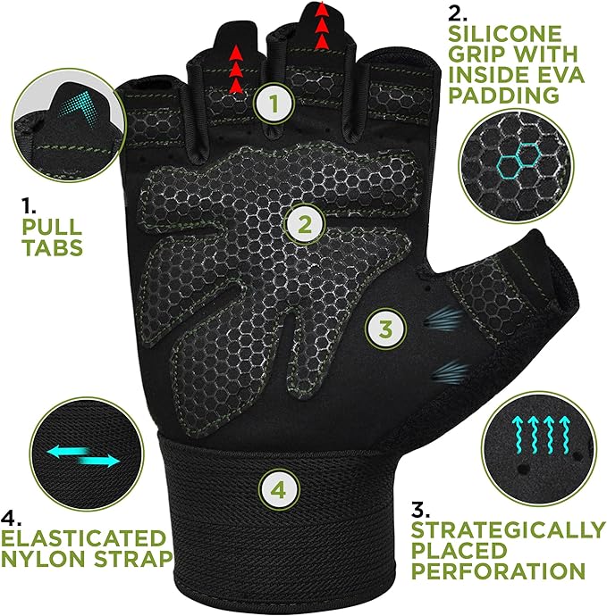 RDX Weight Lifting Gloves Gym Fitness Workout, Anti Slip Padded Full Palm Protection, Ultra Ventilated, Bodybuilding Strength Training HIIT WOD Exercise, Half Finger Men Women Cycling Rowing Climbing