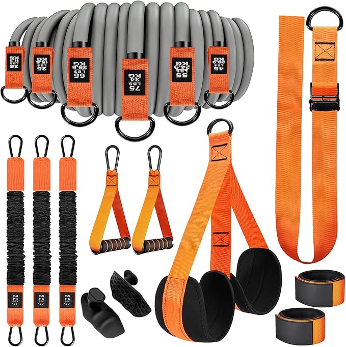 2 in 1 18PCS Heavy Resistance Bands & Assisted Pull Up Bands Combo – 300LBS/225LBS with Non-Slip Handles, Ankle Straps, Door Anchor, Adjustable Bands & Foot Pedals for Strength Training
