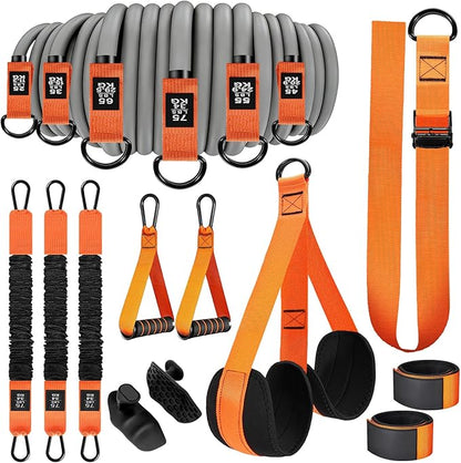 2 in 1 18PCS Heavy Resistance Bands & Assisted Pull Up Bands Combo – 300LBS/225LBS with Non-Slip Handles, Ankle Straps, Door Anchor, Adjustable Bands & Foot Pedals for Strength Training