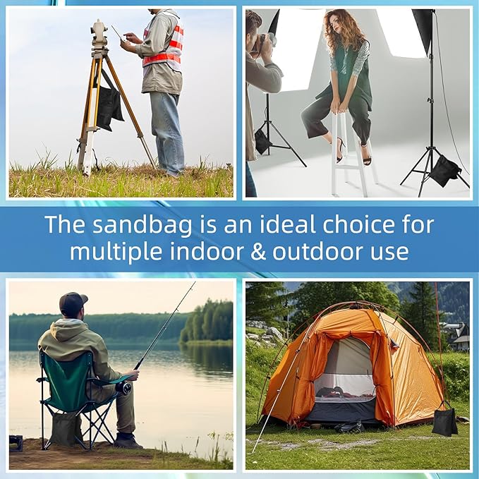 12 Pack Sandbags Weight Bags for Photography Equipments, Photography Sand Weight Bags, Heavy Duty Sandbags for Backdrop Stand, Outdoor Canopy, Photo Tripod,Pop up Tent, Umbrella Base (Black)