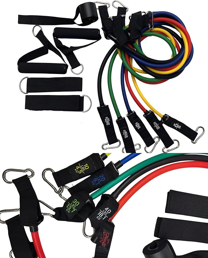Resistance Bands Set with Handles – 11-Piece Exercise Bands Kit (Up to 150 lbs), Workout Bands with Door Anchor, Ankle Straps & Carry Bag for Home Gym, Strength Training & Physical Therapy