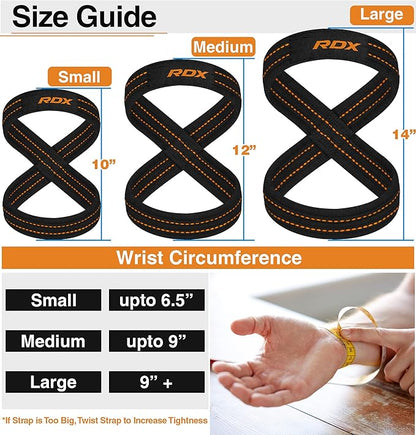 RDX Weight Lifting Straps Figure 8, Anti Slip Strap with Cuffs Wrist Support for Gym Workout Deadlift Powerlifting Bodybuilding Weightlifting, Fitness Strength Training, Hand Bar Grip for Men