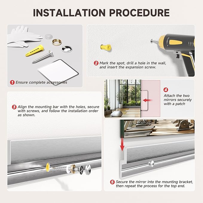 83"x40" One-Piece Home Gym Mirror, Oversized Full Body Wall Mounted Fitness Mirror, 4MM Professional Grade Tempered Glass for Yoga, Studio with Complete Kit