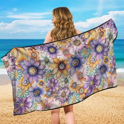 Bulopur Boho Floral Beach Towel Car Seat Covers Front Seats Non-Slip Breathable Sweat Towel Car Seat Cover for Post Gym Workout Surfing Swimming Running Yoga Blankets