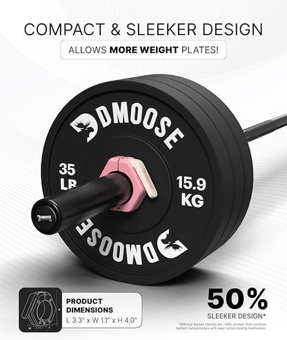 DMoose Fitness Barbell Clips 2 Inch (Pair) - Quick Release Olympic Barbell Clamps & Collars with Anti Slip TPR Grip for Secure Weightlifting and Powerlifting - Weight Clips for Bars at Home or Gym