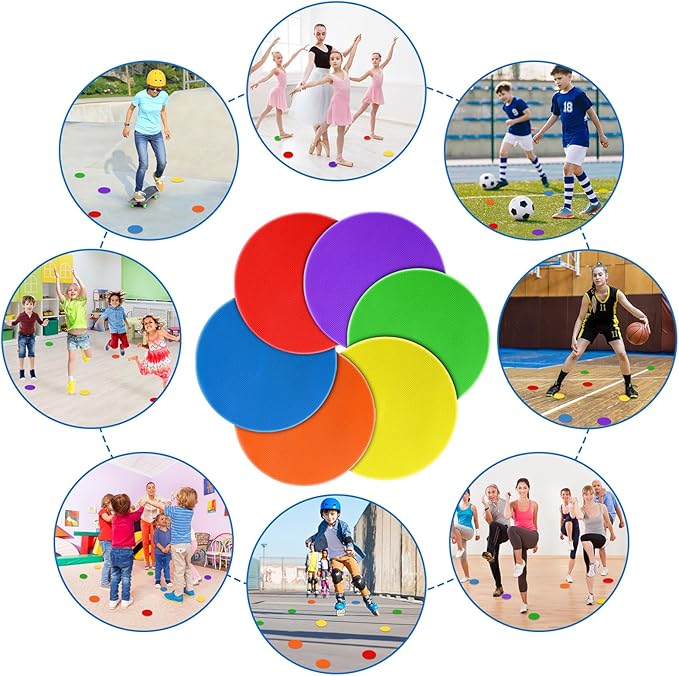 4Inch 9 Inch Poly Spot Markers for Gym Floor Poly Spots, 12/18/24/36 Pcs Round Non-Slip Rubber Floor Dots Agility Markers Flat Cones for Sports Soccer PE Training, Dance, Classroom Activities