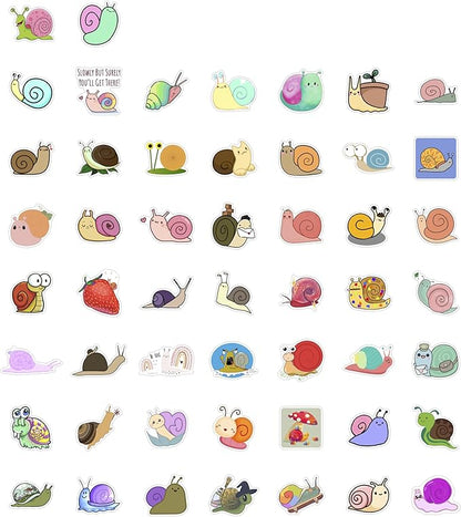 BulbaCraft 100Pcs Snail Stickers for Water Bottle and Laptop - Snail Party Supplies & Decorations, Waterproof Vinyl Decals, Cute Animal and Nature Stickers, Gifts for Women & Men