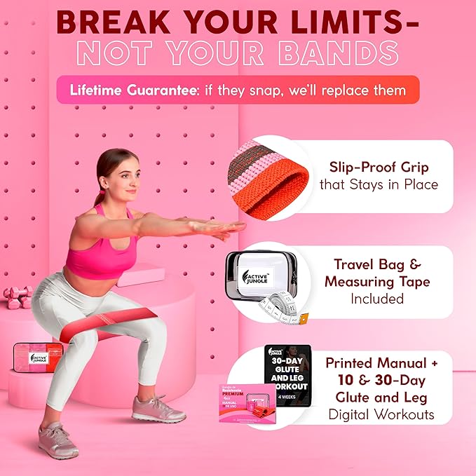 Premium Fabric Resistance Bands for Glutes & Legs – Set of 3 | Non-Slip, Elastic, Durable, Includes Travel Bag, Workout Guide & Digital Challenges
