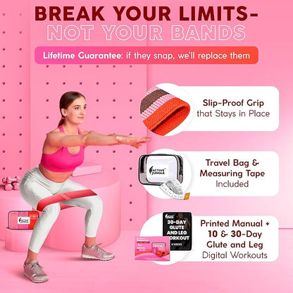 Premium Fabric Resistance Bands for Glutes & Legs – Set of 3 | Non-Slip, Elastic, Durable, Includes Travel Bag, Workout Guide & Digital Challenges