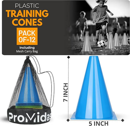 7 Inch(12 PCs) Soccer Cones for Training Kids with Mesh Bag - Small Traffic Cones for Sports Training - Flexible Conos for Soccer Practice, Basketball & Football Drills Equipment