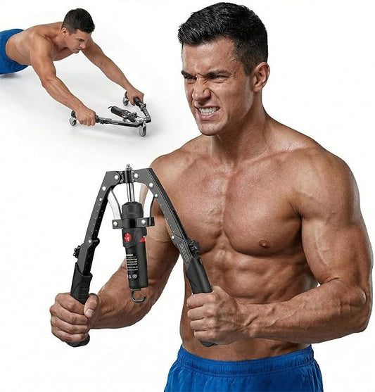 Muscle Trainer - Full-Body Strength at Home, Hydraulic Arm Trainer, Adjustable 22-440LBS 3-in-1 Home Gym Equipment, Portable Muscle Trainer for Men & Women with Ab Roller Wheels
