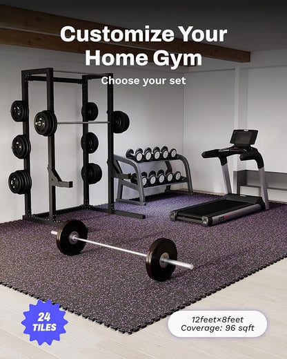 AIRHOP 0.56in Thick 96 Sq Ft Exercise Equipment Mats, 24 Tiles Upgraded Rubber Top with High Density EVA Foam, Large Interlocking Puzzle Gym Flooring for Home Gym, Heavy Weight Workout, 24 x 24in