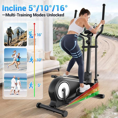 ANCHEER Elliptical Exercise Machine, Elliptical Trainer for Home Gym Exercise Equipment 550Lbs Max Weight, Ultra-Silent Elliptical Machine 16 Resistance Levels Pulse Rate Grips
