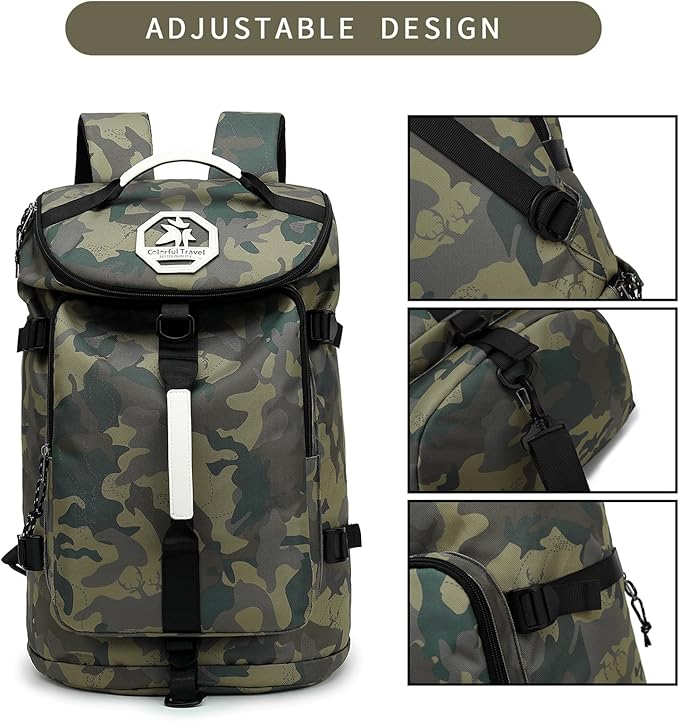 Floral gym duffel bag backpack, fashion wrestling bag,with shoe compartment, 4 kinds of back method waterproof travel sports walking laptop Lightweight (A-Camouflage)