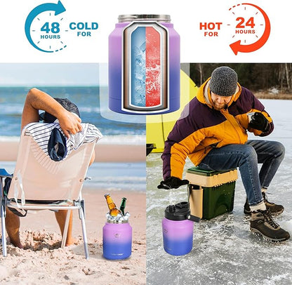 NATURE PIONEOR 84 oz Insulated Water Bottle - Double Vacuum Stainless Steel Water Jug with Holder/Carrier, Wide Mouth, Outdoor Sports, Hiking, Camping, Gym