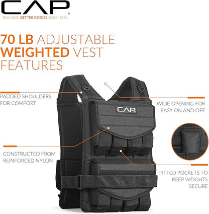 CAP Barbell Adjustable Weighted Vest | 20-150 lbs | Heavy-Duty Workout Vest with Removable Iron Weights for Strength Training, Cardio, Running, and Calisthenics