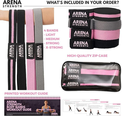 Arena Strength Long Fabric Full Body Resistance Bands Set of 4 and Pull Up Assistance Bands | Cloth Resistance Bands Loop with Fabric Exercise Resistance Bands Workout Guide