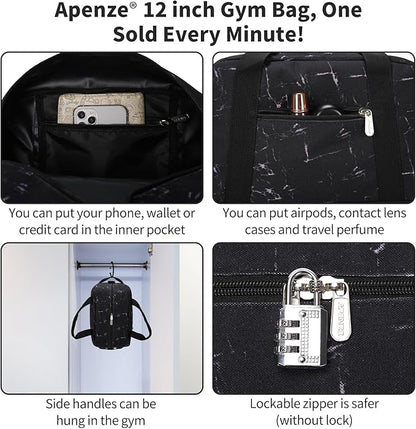 Small Gym Bag Carry On Bag - 12 in Mini Duffle Bag Lightweight for Overnight Travel(Marble Black)