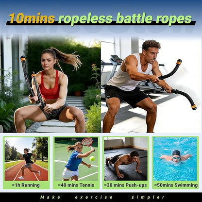 Adjustable Weighted Ropeless Battle Ropes, Portable Arm Exerciser Rope for Home Gym - HIIT, Power sports & High-Intensity Interval Training, Portable Workout Equipment for Men & Women