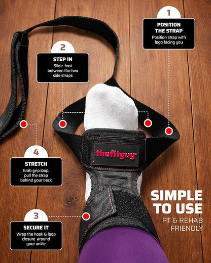 Quad Stretch Strap with Secure Ankle Support – 4-Loop Quad & Hip Flexor Stretch Band for Physical Therapy, Mobility & Post-Workout Recovery, Non-Elastic Leg Stretching Strap for Home & Gym