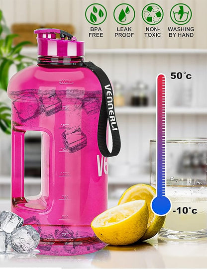VENNERLI Portable Large Plastic Water Bottle - BPA-free Half Gallon Reusable 2 Liter Water Jug for Outdoor Hiking Fitness Travel Camping Cycling