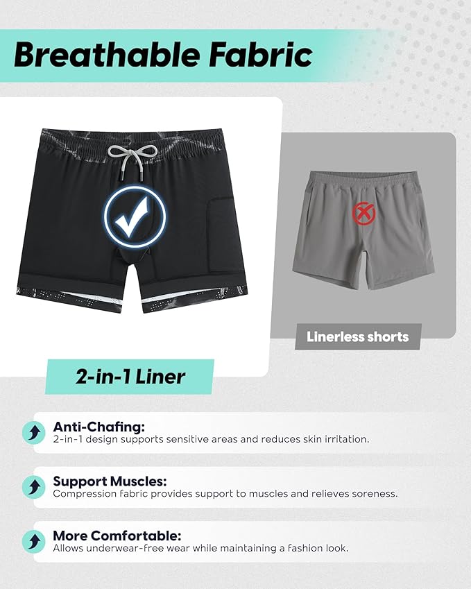 maamgic Mens Running Shorts with Compression Liner 5" Quick Dry Workout Shorts Anti-Chafe Gym Shorts 2 in 1 Athletic Shorts