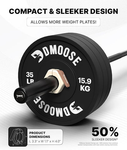 DMoose Fitness Barbell Clips 2 Inch (Pair) - Quick Release Olympic Barbell Clamps & Collars with Anti Slip TPR Grip for Secure Weightlifting and Powerlifting - Weight Clips for Bars at Home or Gym