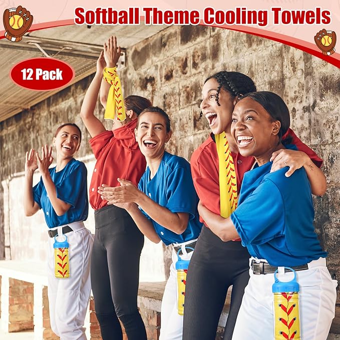 12 Pack Softball Cooling Towels, Softball Ice Towels for Neck, 40"x12" Breathable Chilly Towel with Plastic Container, Microfiber Sport Towel for Players Team Gift Sport Party Favors