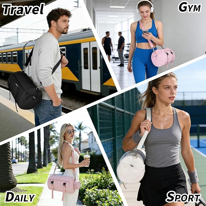 Small Gym Bag for Women Men, Mini Crossbody Travel Duffle Bag with Wet Compartment and Yoga Mat Strap, Compact Workout Bag for Sports Dance Swimming, Daily Commuting (Black)