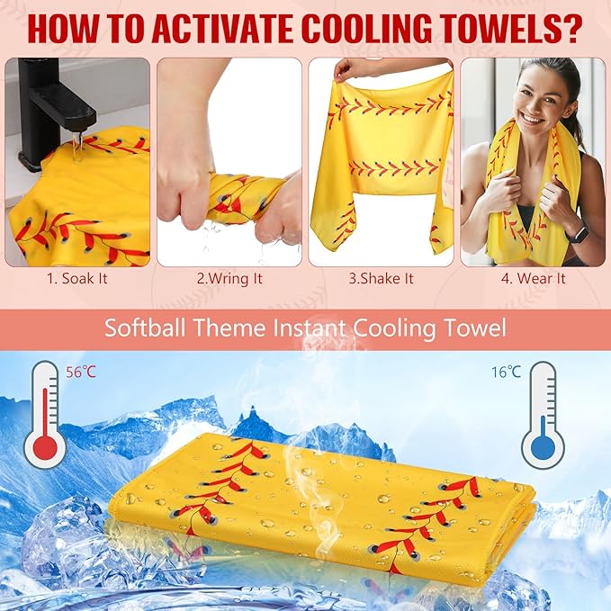 12 Pack Softball Cooling Towels, Softball Ice Towels for Neck, 40"x12" Breathable Chilly Towel with Plastic Container, Microfiber Sport Towel for Players Team Gift Sport Party Favors