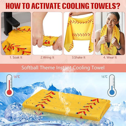 12 Pack Softball Cooling Towels, Softball Ice Towels for Neck, 40"x12" Breathable Chilly Towel with Plastic Container, Microfiber Sport Towel for Players Team Gift Sport Party Favors