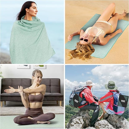 Quick Dry Microfiber Camping Towel Lightweight Large Towels for Travel Body Beach Hot Yoga Mat Gym Swimming Pool (Light Green, 31.5X70 Inch)