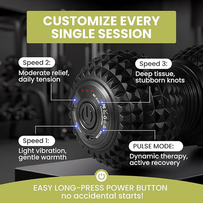 4-Speed Vibrating Peanut Massage Ball for Targeted Muscle Relaxation & Mobility Support | Textured Deep Pressure Roller | Compact & Rechargeable