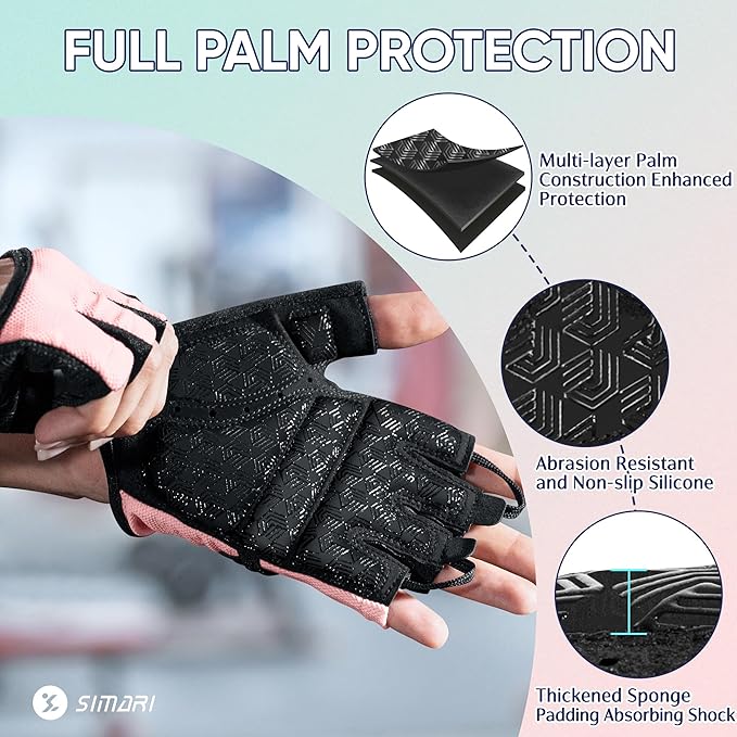 SIMARI Workout Gloves for Women Men with Full Palm Protection, Strong Grip, Cushion Impact, Breathable, Suitable for Gym Training, Kayaking, Weight Lifting, Exercise, Fitness, Cycling