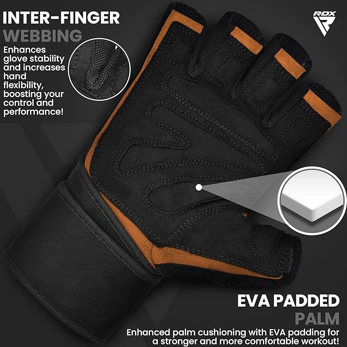 RDX Weight Lifting Workout Gloves with Wrist Support, 50 CM Long Wrist Straps, Anti Slip Padded Palm, Breathable Gym Grip for Fitness Training Powerlifting, Men Women Bodybuilding Exercise