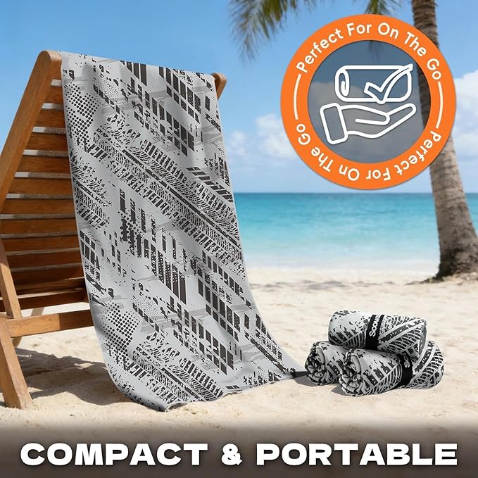 Microfiber Sweat Towel Quick Dry Lightweight Absorbent 2 Pack，Fast Drying 30‘’ X 60‘’ Negative Ions Odorless Gym Towels for Men & Women Yoga Travel Outdoor Camping Gym Beach (Gray Geometric)