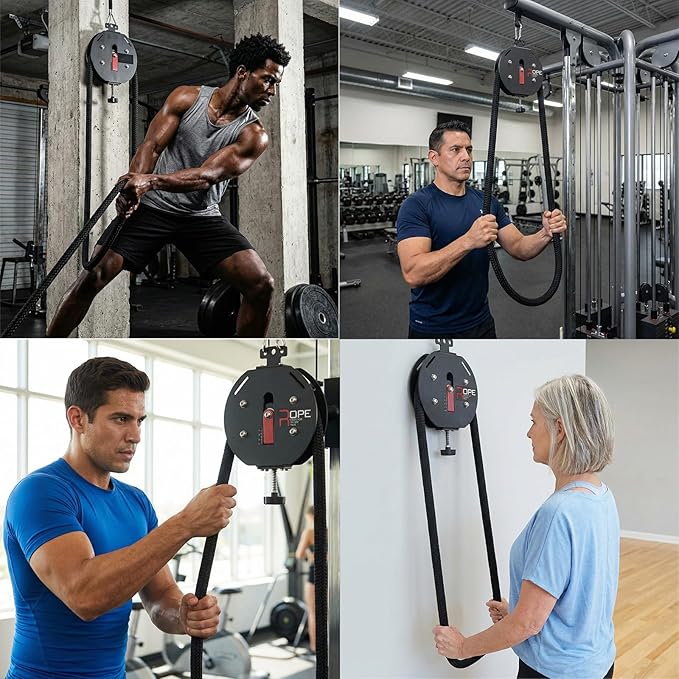 Endless Rope Trainer, Pulley Cable Machine System with Adjustable Resistance, Portable Cable Pulley System, Home Gym Equipment for Grip, Arms, Back and Body Coordination Exercises