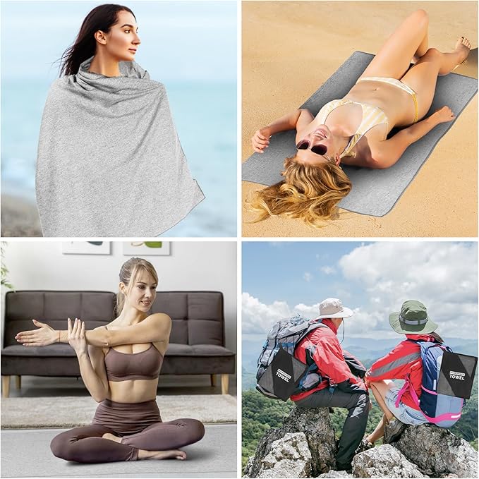 Microfiber Camping Towel,Quick Dry Large Towels for Beach Travel Body Swimming Pool Hot Yoga Mat Hiking Gym(Grey, 31.5X70 Inch)