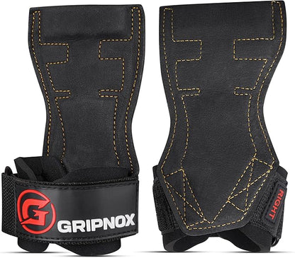Premium Weight Lifting Grips & Straps for Deadlifts & Powerlifting – Anti-Slip Leather and Rubber Grip with Padded Wrist Wrap Support –