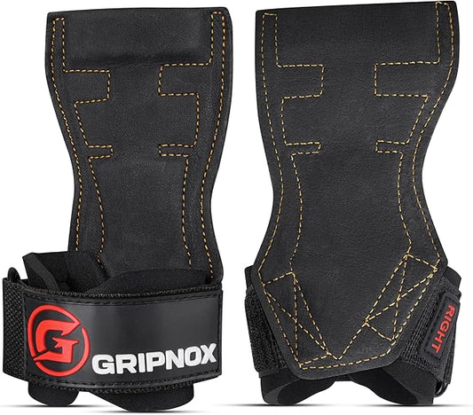 Premium Weight Lifting Grips & Straps for Deadlifts & Powerlifting – Anti-Slip Leather and Rubber Grip with Padded Wrist Wrap Support –
