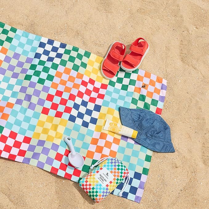 Dock & Bay Kid's Towel - for Beach Use - Quick Dry, Sand Free - Compact, Lightweight - 100% Recycled - Includes Bag - Check Me Out, Medium (130x70cm, 51x28)
