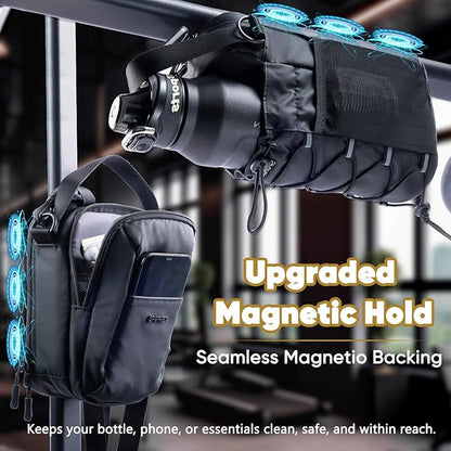 2-Pack Magnetic Gym Bag for Water Bottle & Magnetic Gym Pouch – Bottle’s Holder Fits Up to 46oz Bottles– Sling Water Bottles Bag with Strap for Workout, Tank -Men’s & Women’s Gym Accessories